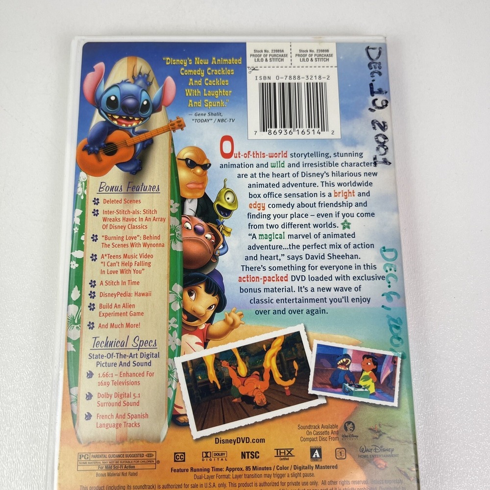 Walt Disney Lilo & Stitch DVD 2002 Animated Movie Hawaii Alien Family Ohana - Picture 2 of 9